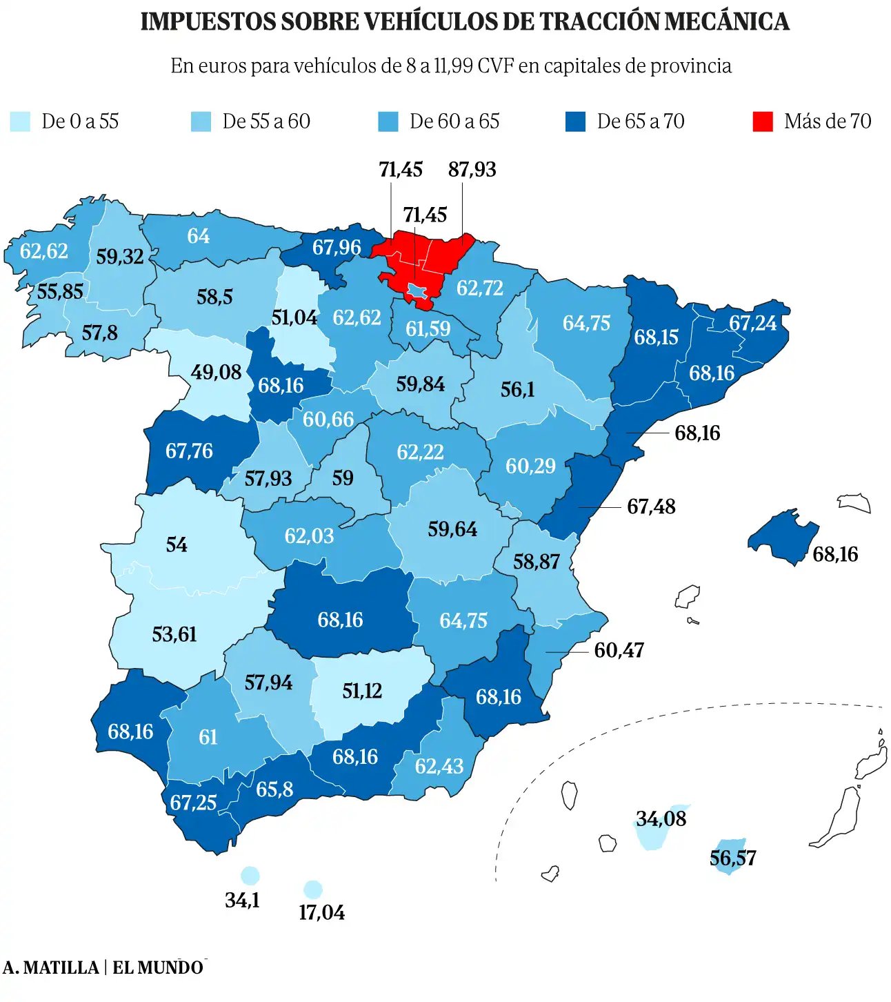 mapa de coste del impuesto de circulación