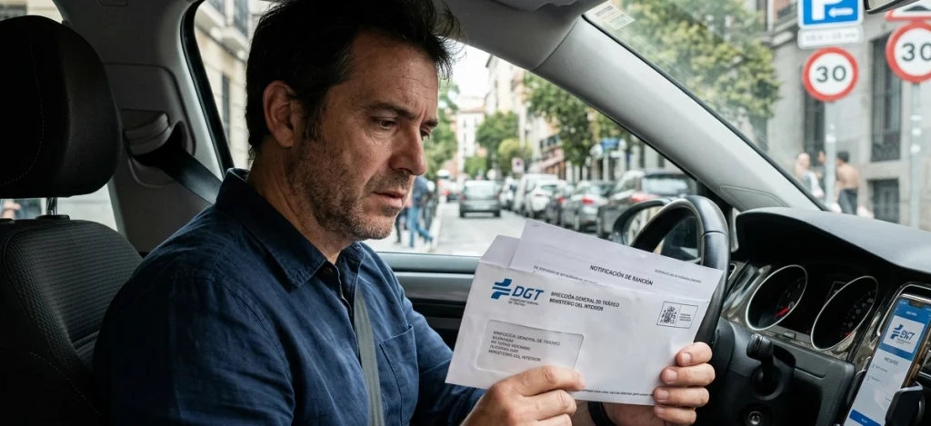 ¿Se pueden fraccionar las multas de tráfico? Conductor revisando notificación DGT