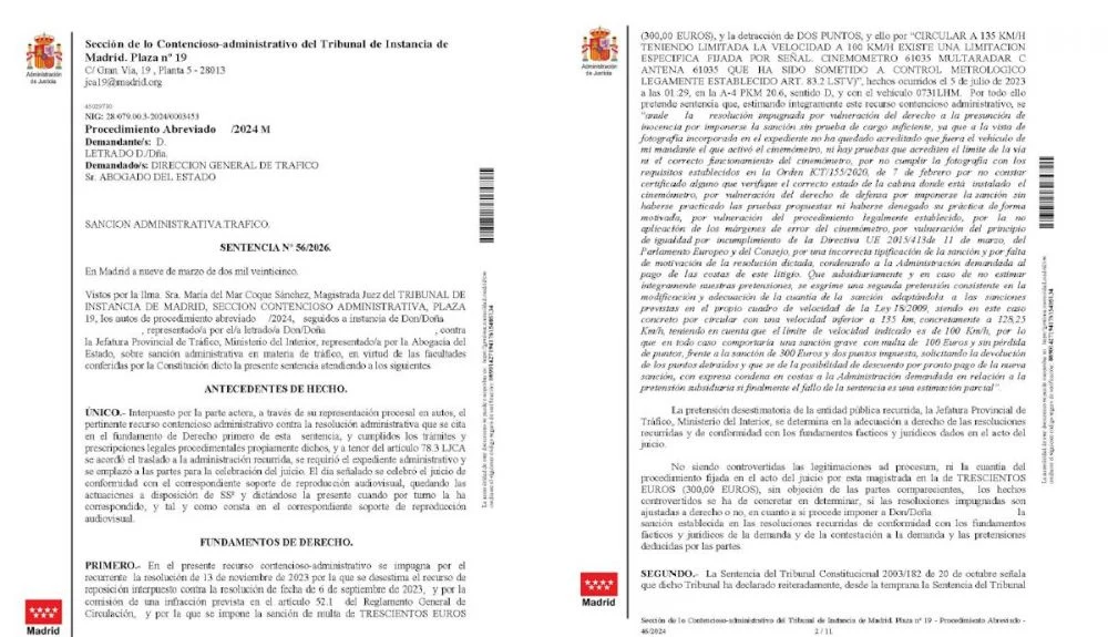 Multa anulada por la mala calidad de las fías del radar
