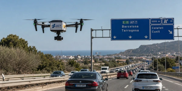 dron de tráfico de la DGT sobrevolando una autovía
