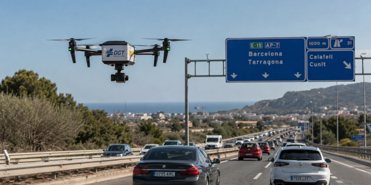 dron de tráfico de la DGT sobrevolando una autovía española