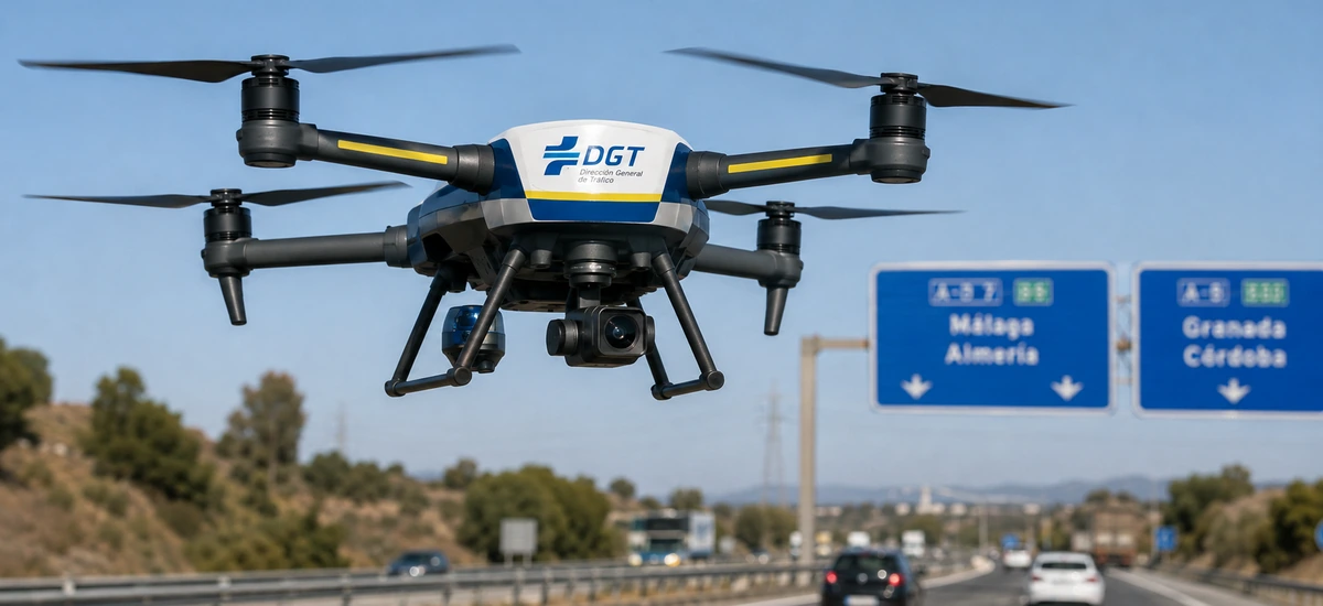 Imagen de un dron de la DGT sobrevolando una autovía