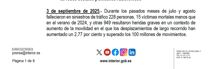Captura de la nota de prensa de la DGT