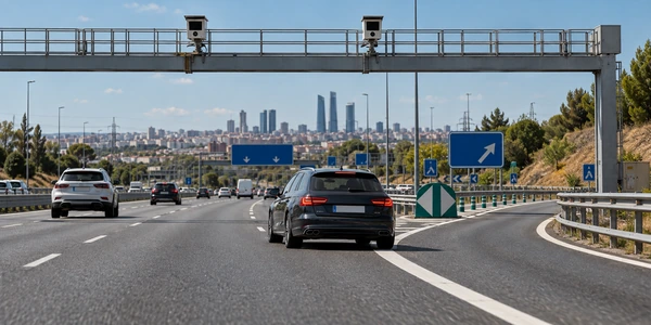 Radar de la DGT con cámaras de control en una autovía de Madrid